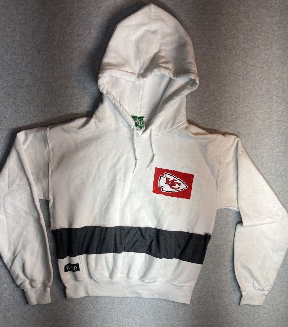 Refried NFL Hoodie Sz S Kc Kansas City Chiefs Football Custom Upcycled White